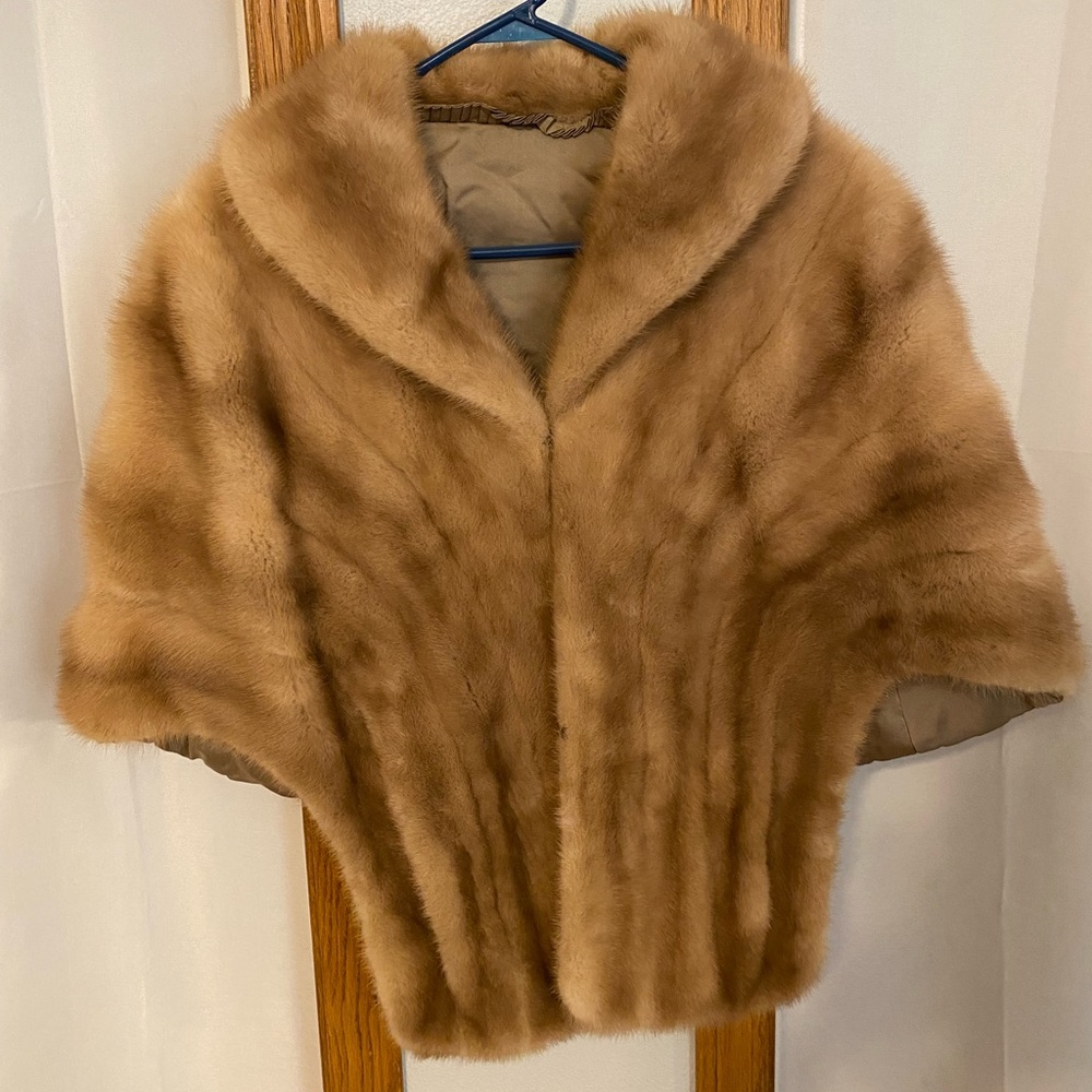 Vintage Mink Real Fur Stole Cape Shall Brown Luxury Glamorous